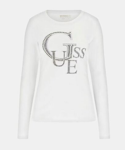 Guess t-shirt logo lange mouw puur wit FW24