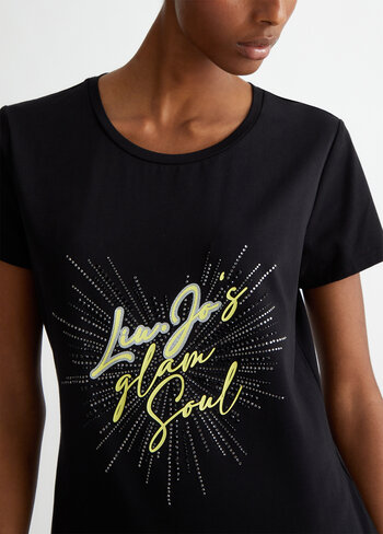 Liu-Jo t-shirt print glam soul zwart/geel FW24