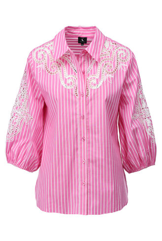 K-Design bloes met borduursel pink stripe SS25