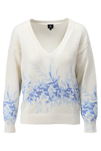K-Design pull v-hals met blauw design ecru SS25