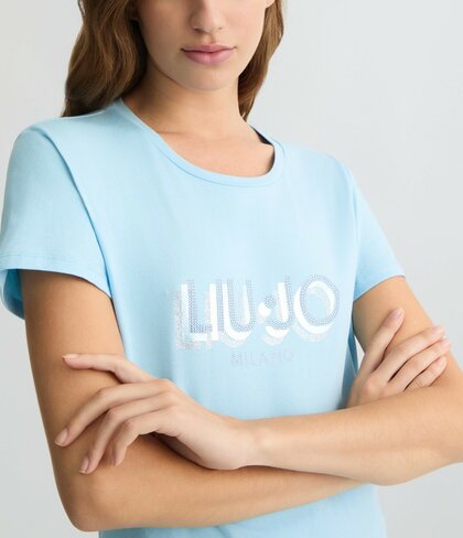 Liu-Jo t-shirt moda cyrstal blue SS25