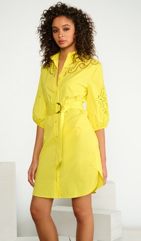 K-Design jurk met borduursel Aurora geel SS25