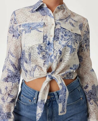 Guess bloes cropped bloemenprint blauw SS25
