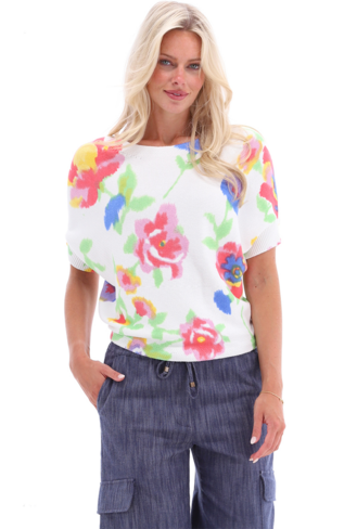 K-Design pull met vleermuismouwen & bloemen floral design SS25