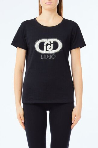Liu-Jo t-shirt nero/monogram pearl FW25