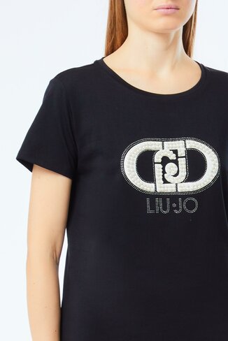 Liu-Jo t-shirt nero/monogram pearl FW25