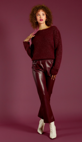 Monari broek lederlook bordeaux FW25
