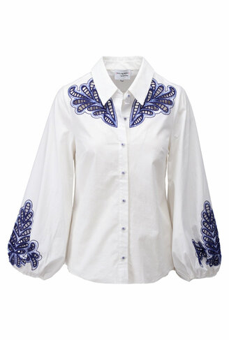 K-Design bloes met borduursel indigo SS26