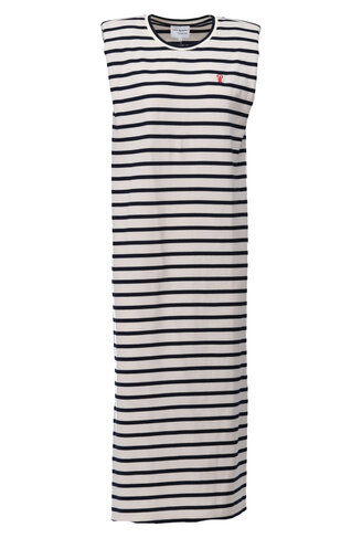 K-Design lange jurk mouwloos gestreept ecru/navy SS26