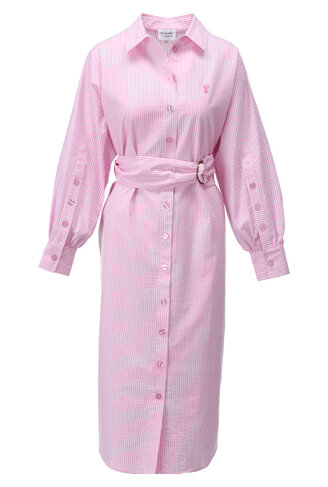 K-Design jurk maxi in seersucker pink lady SS26