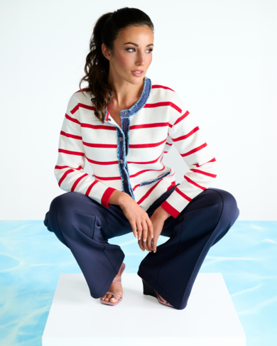 K-Design cardigan met strepen true red SS26