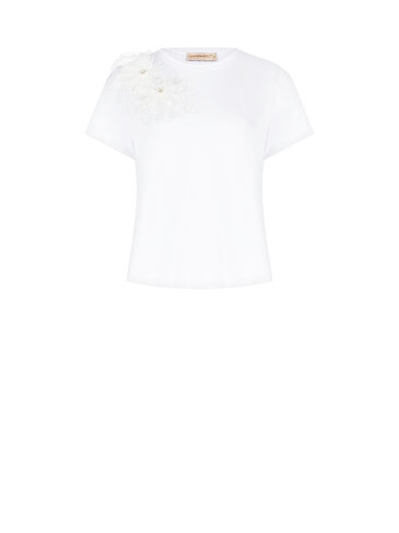 Rinascimento t-shirt wit met bloem SS26