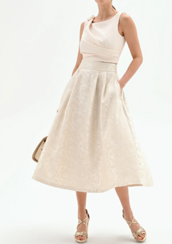 Rinascimento rok lang white cream bloemen jacquardprint SS26