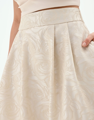 Rinascimento rok lang white cream bloemen jacquardprint SS26