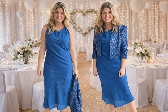 Rinascimento kleed lang abito blu brillante SS26