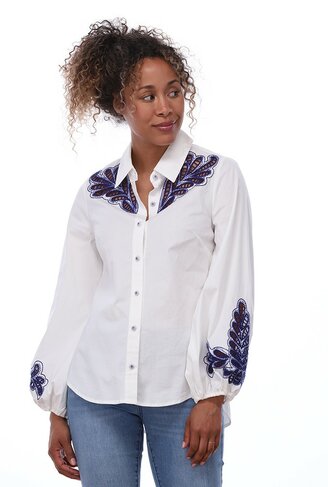 K-Design bloes met borduursel indigo SS26