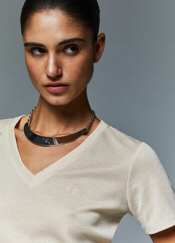 Liu-Jo t-shirt met v-hals warm champagne SS26