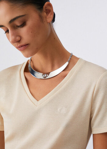 Liu-Jo t-shirt met v-hals warm champagne SS26