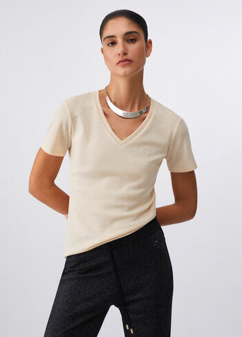 Liu-Jo t-shirt met v-hals warm champagne SS26