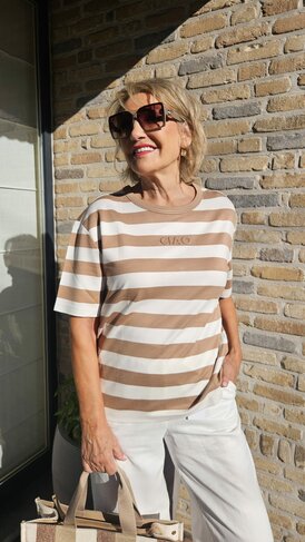 Monari sweatshirt basic ringel ronde nek biscotti striped SS26