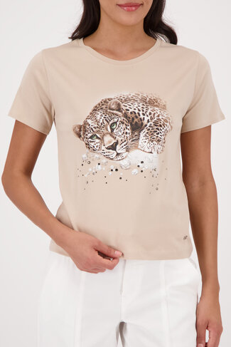 Monari t-shirt Leo + diamanten ronde nek zand SS26