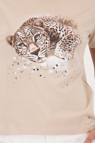 Monari t-shirt Leo + diamanten ronde nek zand SS26