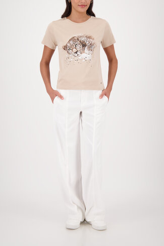 Monari t-shirt Leo + diamanten ronde nek zand SS26