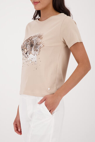 Monari t-shirt Leo + diamanten ronde nek zand SS26