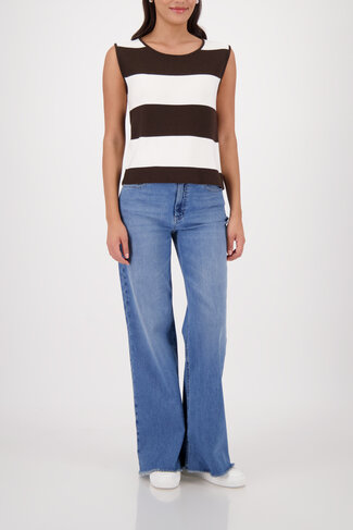 Monari top ronde nek gestreept dark chocolate SS26