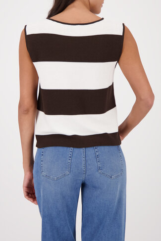 Monari top ronde nek gestreept dark chocolate SS26