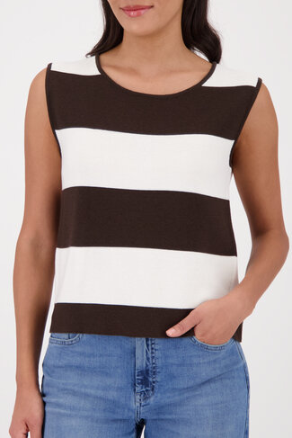 Monari top ronde nek gestreept dark chocolate SS26
