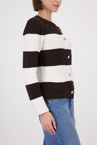 Monari jacket basic gestreept ronde nek dark chocolate SS26