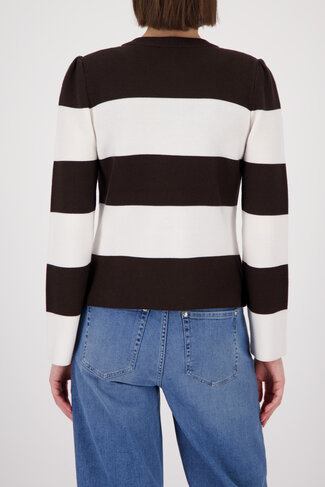 Monari jacket basic gestreept ronde nek dark chocolate SS26