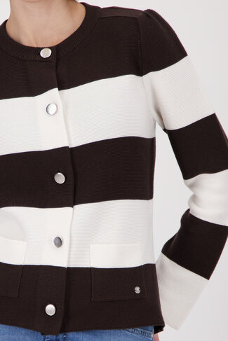 Monari jacket basic gestreept ronde nek dark chocolate SS26