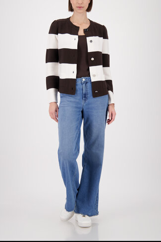 Monari jacket basic gestreept ronde nek dark chocolate SS26