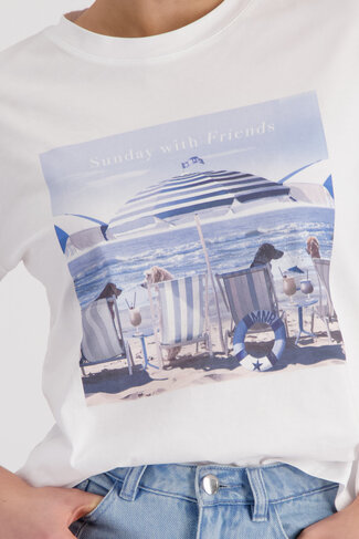 Monari t-shirt beach dogs ronde nek cream SS26