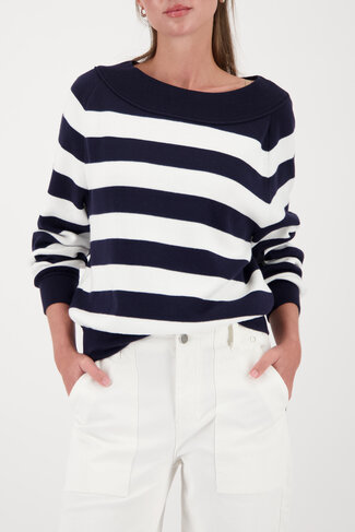 Monari trui gestreept ringel ronde nek marine SS26