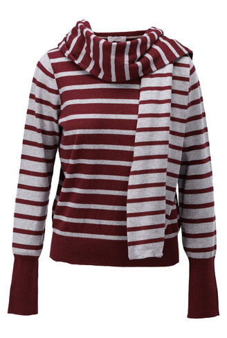 K-Design pull ronde hals met strepen en sjaal maroon FW26