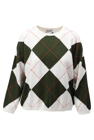 K-Design pull ronde hals met ruitmotief ecru FW26