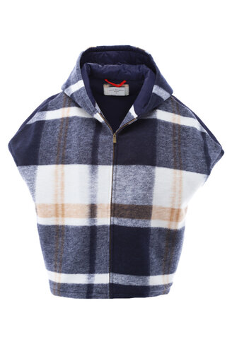K-Design vest dark blue met kap en ruitmotief thermische 3M FW26