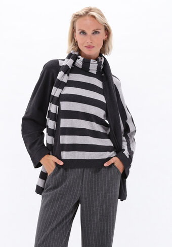 K-Design pull ronde hals met strepen en sjaal anthracite FW26