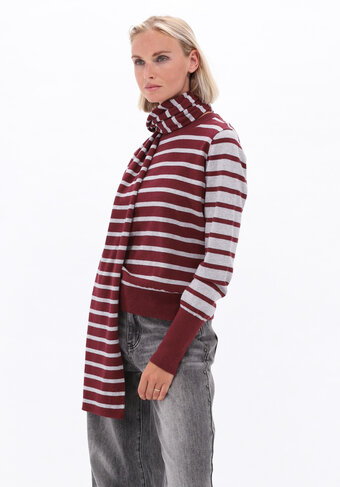 K-Design pull ronde hals met strepen en sjaal maroon FW26