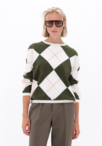 K-Design pull ronde hals met ruitmotief ecru FW26
