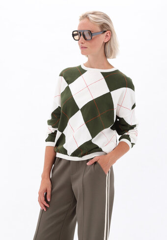 K-Design pull ronde hals met ruitmotief ecru FW26