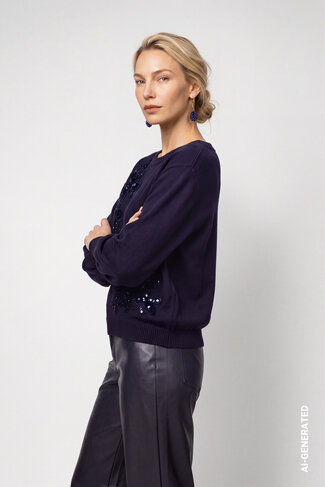 Monari pull ronde nek dark blue FW26