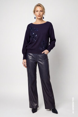 Monari pull ronde nek dark blue FW26