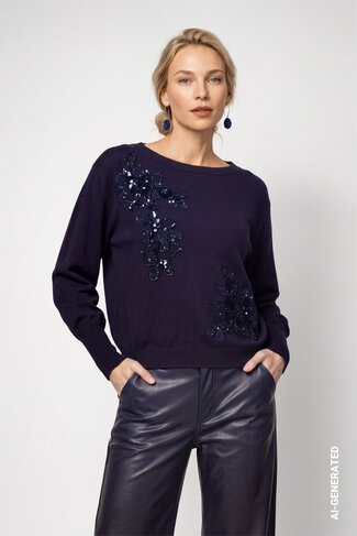 Monari pull ronde nek dark blue FW26