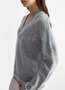 Liu-Jo sweater v-hals logo wol licht grijs FW24