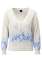 K-Design pull v-hals met blauw design ecru SS25